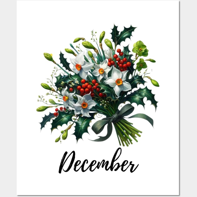 December Flower Shirt, December Birth Month, Vintage Watercolor Floral Tshirt, Mothers Day Gift for Mom, Cottagecore Boho Holly Tee Wall Art by HoosierDaddy